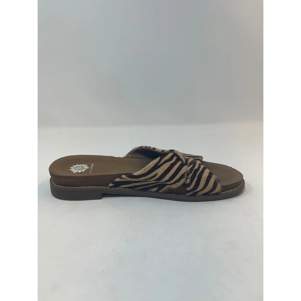 Yellow Box Zebra Print Slide Sandals Women's Size 7 Brown Tan Calf Hair - Picture 8 of 10